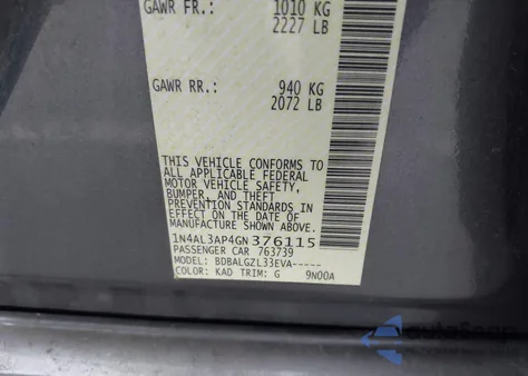 2016 Nissan Altima 2.5/2.5 S/2.5 Sl/2.5 Sr/2.5 Sv from USA, damaged, VIN 1N4AL3AP4GN376115